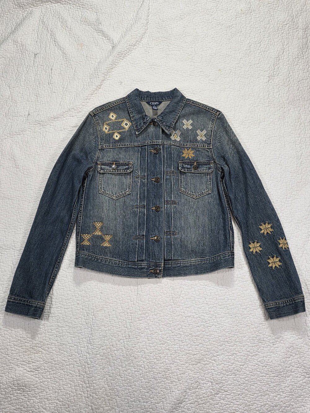 Chaps Embroidered Denim Jacket - Blue - Picture 3 of 13